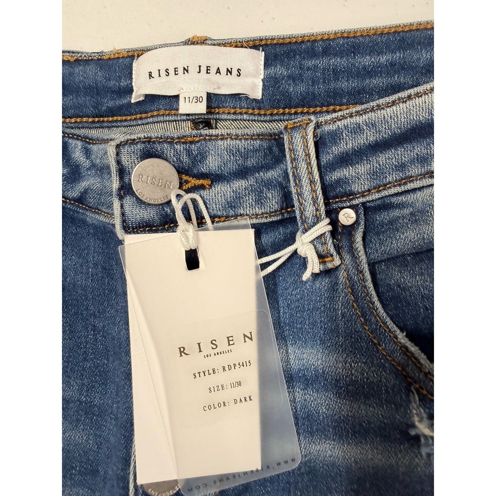 RISEN Jeans Women's 11/30 Flare Distressed Stretch Denim Blue Fade NWT - Picture 3 of 10